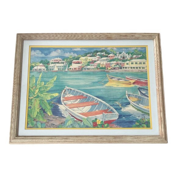 “Harbor Boats” Framed Coastal Art Print by Paul Brent – 20x26 - Picture 1 of 4